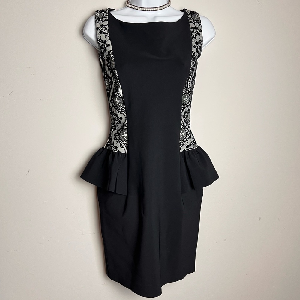 Chiara Boni La Petite Robe Black and White Midi Dress with Peplum design